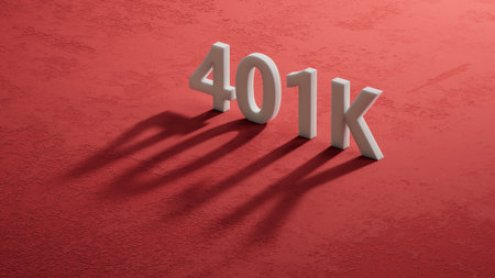 shadow of 3d characters with 401K business word. Mission, Vision and core values concept.close up of shadow of 3d characters,Business Concept.3D rendering on red background.の写真素材