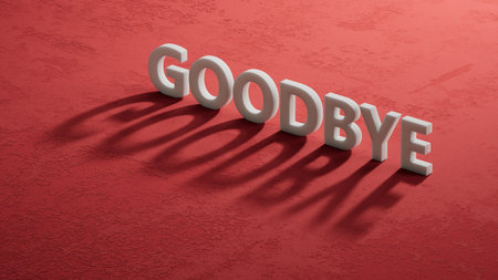 3D illustration of GOODBYE in English, using a bold font. It conveys a respectful and formal farewell.shadow of 3d charcaters.3D rendering on red background.の写真素材