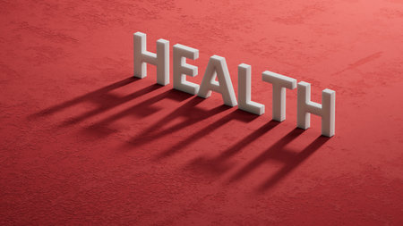 HEALTH - medical concept. shadow of 3d characters. 3D rendering on red background.の写真素材