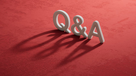 QA Question answer. The shadow of 3d characters form the word QA Question answer. The concept of QA Question answer is applied in various fields of human activity. 3D rendering on red background.の写真素材