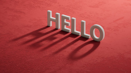 3D illustration of HELLO in English, using a sleek modern font. It symbolizes a warm welcome and friendly greeting, perfect for digital and print media.shadow of 3d charcaters.の写真素材