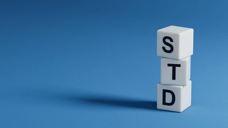 STD Sexually transmitted infections text on wooden elements. medical concept. close up of wooden elements. 3D rendering on blue background.の写真素材