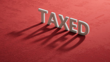 shadow of 3d charcaters with TAXED business word.close up of shadow of 3d charcaters,Business Concept.3D rendering on red background.の写真素材