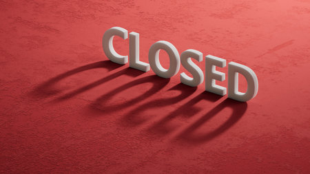 Closed - word concept. Minimalist Abstract Design. close up of shadow of 3d charcaters,Business Concept. 3D rendering on red background.の写真素材
