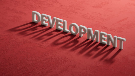 development.3D illustration of shadow of 3d charcaters.close up of shadow of 3d charcaters,3D rendering on red background.の写真素材