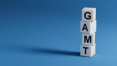 wooden elements with the word gamt. Care concept. Close up of wooden elements. Business Concept. 3D rendering on blue background.の写真素材