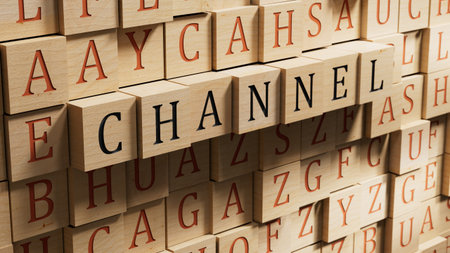 Word CHANNEL made with wooden blocks.close up of wooden blocks,Business Concept.3D rendering on wooden background.の写真素材