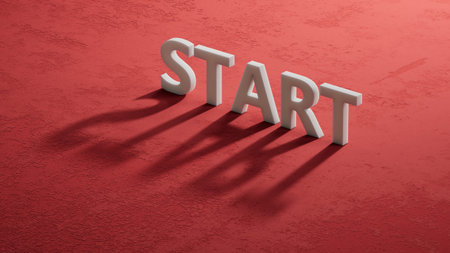shadow of 3d charcaters with the word start. To start a business, job, project or career concept.3D...