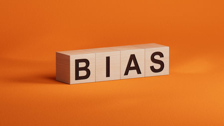 Word BIAS made from wooden cubes.close up of wooden cubes,Business Concept.3D rendering on orange background.の写真素材