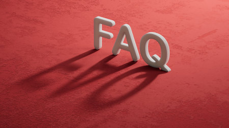 faq word written on shadow of 3d charcaters with copy space.close up of shadow of 3d charcaters,Business Concept.3D rendering on red background.の写真素材