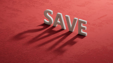 Symbol for saving or spending money. Dice form the word save while the word spend is visible in the...
