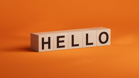 3D illustration of HELLO in English, using a sleek modern font. It symbolizes a warm welcome and friendly greeting, perfect for digital and print media.の写真素材