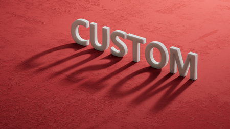 custom word concept. shadow of 3d charcaters, notepad, pen and business charts.close up of shadow of 3d charcaters,Business Concept.3D rendering on red background.の写真素材