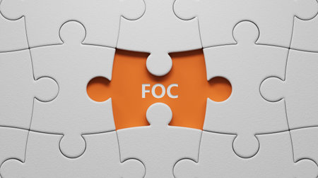 FOC - Business Acronym of Free of charge.3D rendering on orange background.の写真素材