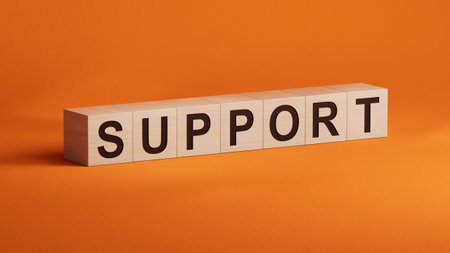 3D illustration of wooden cubes.close up of wooden cubes,3D rendering on orange background.の写真素材