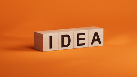 Idea.3D illustration of wooden cubes.close up of wooden cubes,3D rendering on orange background.