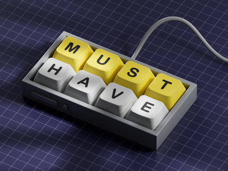 Dice form the expression MUST HAVE .3D rendering on blue background.