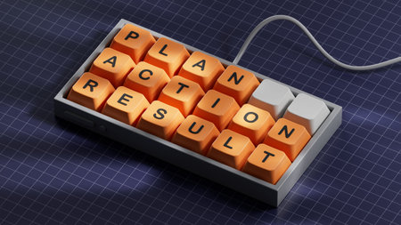 Plan Action Result symbol. Concept words Plan Action Result on Computer keyboard keys.Business...