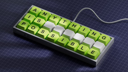 Anything is Possible symbol. Computer keyboard keys with words Anything is Possible.Business and Anything is Possible concept.Copy space.3D rendering on blue background.の写真素材