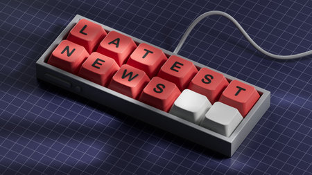 Latest News symbol. Computer keyboard keys with words 'Latest News'. Computer keyboard keys. Copy space.3D rendering on blue background.の写真素材