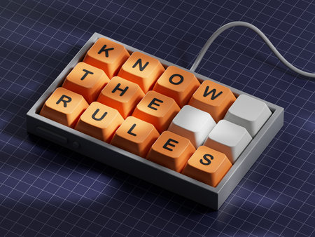 Know the rules symbol. Computer keyboard keys with words Know the rules.Business and Know the rules...