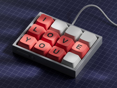 Computer keyboard keys spelling.Flat lay view from above on blue background with Computer keyboard...