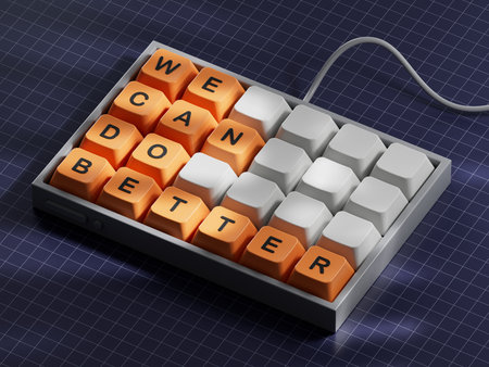 We Can Do Better symbol. Concept words We Can Do Better on Computer keyboard keys.Business and We Can Do Better concept. Copy space.3D rendering on blue background.の写真素材