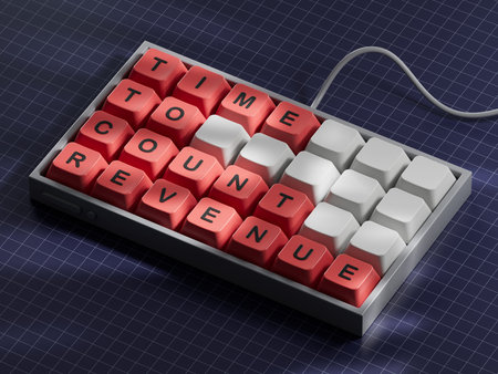 Time to count Revenue symbol. Computer keyboard keys with words Time to count Revenue.Business and...