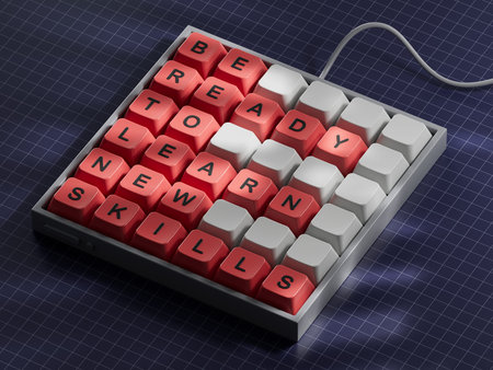 Learn new skills symbol. Concept words Be ready to Learn new skills on Computer keyboard...