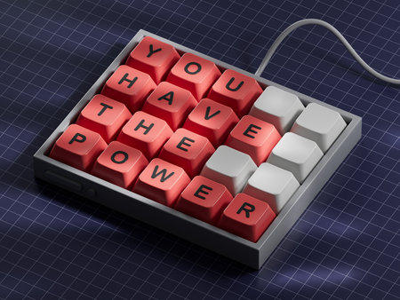 You have the Power symbol. Concept words You have the Power on Computer keyboard keys.Business and You have the Power concept.Copy space.3D rendering on blue background.の写真素材