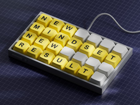 Mindset symbol. Computer keyboard keys with words New Mindset new Result. Business and New Mindset...