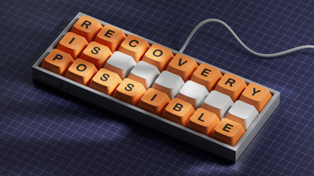 Recovery is possible symbol. Concept words Recovery is possible on Computer keyboard keys.Business and Recovery is possible concept. Copy space.3D rendering on blue background.の写真素材