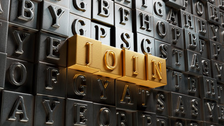 Movable type printing with JOIN business word.close up of Movable type printing,Business Concept.3D...