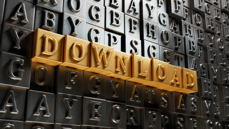 Minimalist Abstract Design With close up of Movable type printing, 3D rendering on gold background.の写真素材