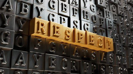 respect concept on Movable type printing.close up of Movable type printing,Business Concept.3D...