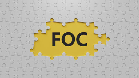 FOC - Business Acronym of Free of charge.3D rendering on yellow background.の写真素材