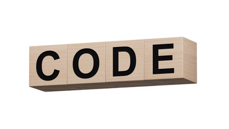 wooden cubes with CODE business word.close up of wooden cubes,Business Concept.Supports PNG files...