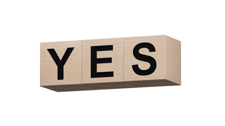 The word Yes written in black letters on wooden blocks. Message spells Yes. Business, motivation and...