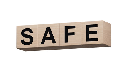 wooden cubes with SAFE business word.close up of wooden cubes,Business Concept.Supports PNG files with transparent backgrounds.の写真素材