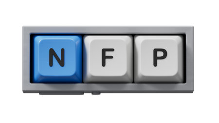 Word NFP. Wooden small Computer keyboard keys with letters with copy space available.close up of Computer keyboard keys,Business Concept.Supports PNG files with transparent backgrounds.の写真素材