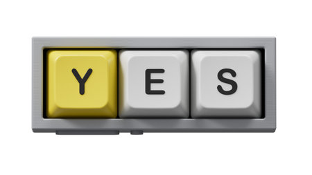 The word Yes written in black letters. Message spells Yes. Business, motivation and education concept. Supports PNG files with transparent backgrounds.の写真素材