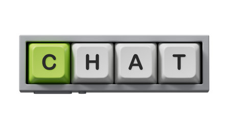 Chat.Computer keyboard keys spelling.Flat lay view from above on computer keyboard keys buttons.IT technology concept.Supports PNG files with transparent backgrounds.の写真素材