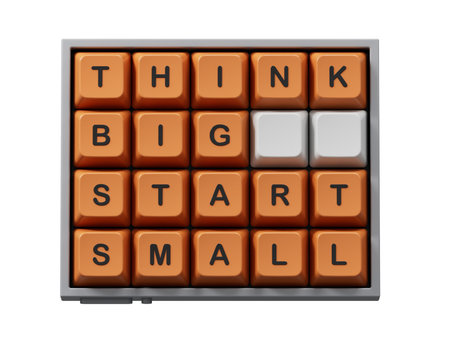 Think big start small symbol. Concept words Think big start small on Computer keyboard keys.Business and Think big start small concept. Copy space.Supports PNG files with transparent backgrounds.の写真素材