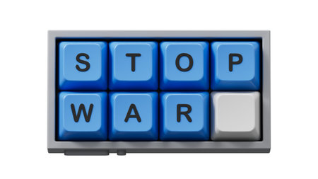 Computer keyboard keys with words 'STOP WAR'. Computer keyboard keys with the inscription STOP WAR....