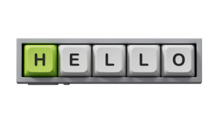 3D illustration of HELLO in English, using a sleek modern font. It symbolizes a warm welcome and...