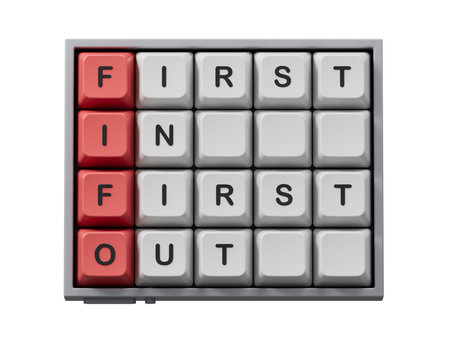 FIFO First in, first out word on Computer keyboard keys. Computer keyboard keys. Copy space.Supports...