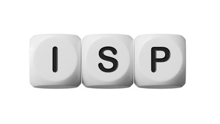 isp sign on wooden dice. close up of wooden dice, Business Concept. Supports PNG files with transparent backgrounds.の写真素材