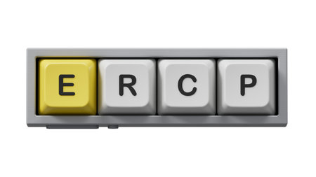 Computer keyboard keys with the word ercp. Close up of Computer keyboard keys,Business Concept.Supports PNG files with transparent backgrounds.の写真素材