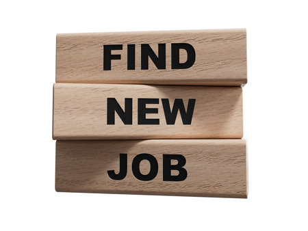 FIND NEW JOB sign. wooden blocks. Copy space.Supports PNG files with transparent backgrounds.の写真素材
