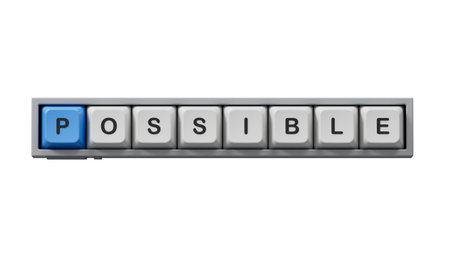 possible.Computer keyboard keys spelling.Flat lay view from above on white background with computer...